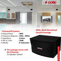 5Core Box Subwoofer for Car 1Pc Black 800W Peak Power 8 Inch Vented Trunk Speaker Woofer 8 Ohm