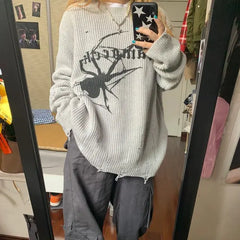 Spider Print Gothic Oversize Sweater