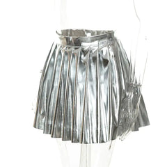 Pleated Faux Leather Mini Skirt