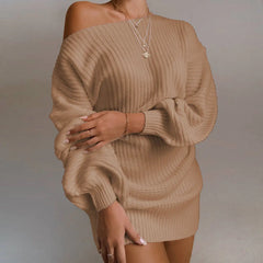 Off-Shoulder Women's Knitted Sweater Dress