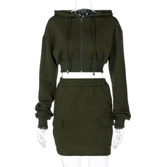 Getting THIQUE Textured Hooded Skirt Set