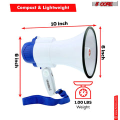 5Core Megaphone Bullhorn Speaker 30W Mini Bull Horn Battery Power Megafono 800 Feet USB