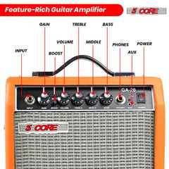 5 Core Guitar Amp For Electric Bass Acoustic Portable Amplifier Practice Amplificador 20W ORANGE