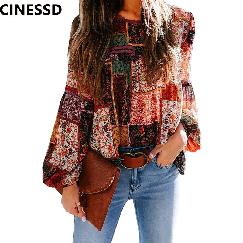 Bohemian Print Loose Sleeve Blouse