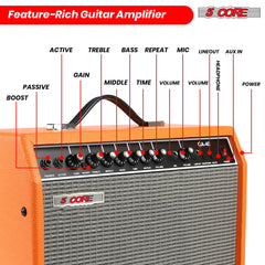 5 Core Guitar Amp For Electric Bass Acoustic Portable Amplifier Practice Amplificador 40W Orange