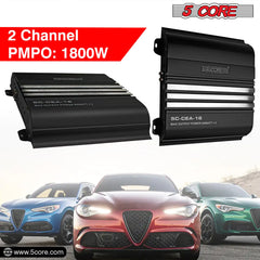 5Core Dual Channel Car Amplifier 1800W Combined Peak Power Sub Woofer Speaker Receiver w RCA Port