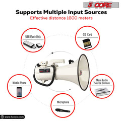 5Core Megaphone Bullhorn Speaker 100W Professional Bull Horn Battery Power Megafono 2000Yard Range 4501