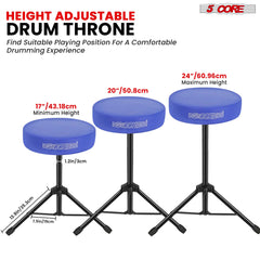 5Core Drum Throne Adjustable Guitar Stool Padded Drummer Seat for Adults & Kids BLUE