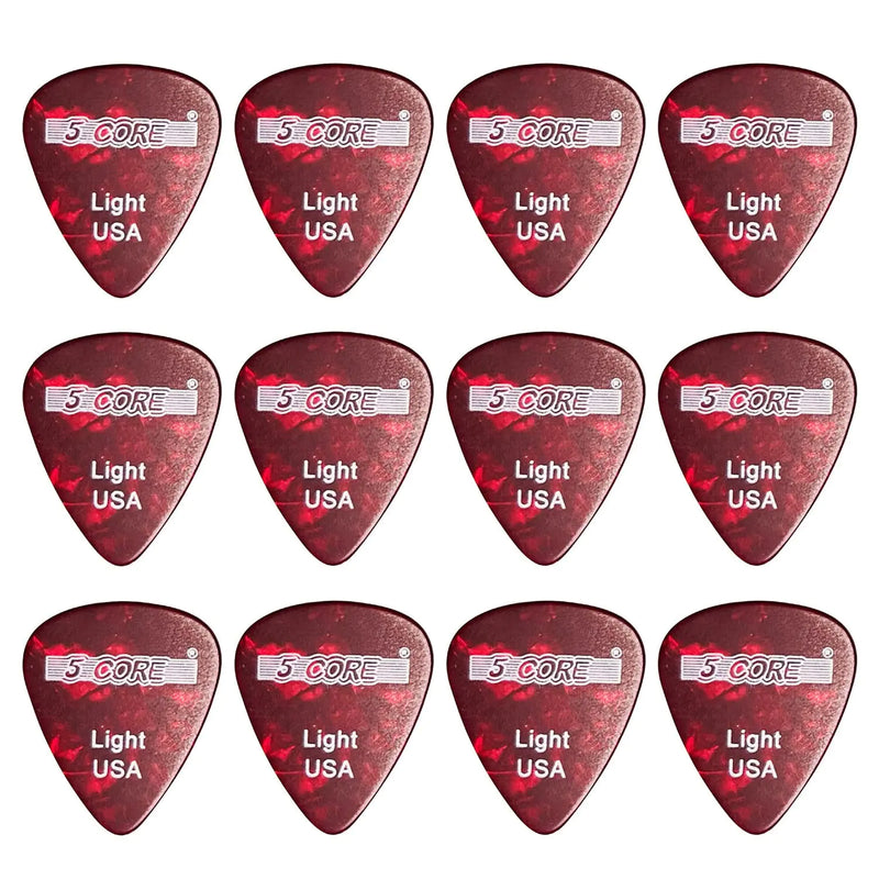 5Core Guitar Picks Celluloid Light Gauge 0.46mm Pick - Acoustic Electric Bass Guitars RED